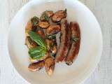 Saucisses Brats aux pommes de terre grenailles et au basilic (Sausages Brats with new potatoes and basil)