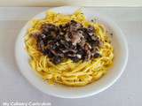 Tagliatelles au poulet et à la tapenade (recette spéciale restes) (Tagliatelle with chicken and tapenade (special recipe leftovers)