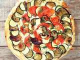 Tarte façon tian (aubergines, courgettes, tomates, mozzarella) Tian-style pie (eggplant, zucchini, tomatoes, mozzarella)