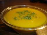 Potage de carottes, lentilles corail, saveurs cumin et safran