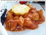 Bouchées de poulet, tomates, amandes et basilic, polenta au parmesan