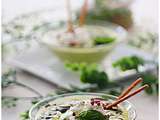 Velouté glacé de courgettes , fromage frais aux cébettes, crème de balsamique