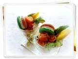 Verrine guacamole, mangue, avocat, saumon, macaron saumon, St Moret, aneth