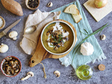 Soupe de patate douce et champignons poêlés