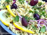 Salade de Pâtes Orzo au Citron, Aneth, Origan et Olives de Kalamata