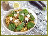 Salade d'aubergines aux céréales et saveurs orientales