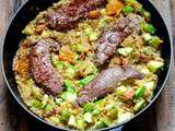 One pan couscous , plat complet de mouton aux courgettes et abricots secs (recette rapide)