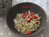 Salade d’ébly au poulet, tomates cerises, vinaigrette miel citron