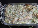 Gratin de crozets au poulet, aux brocolis, à l’ail et aux fines herbes