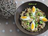 Salade de lentilles corail, riz, fèves et oeufs