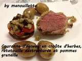 Couronne d'agneau en croûte d'herbes et ratatouille déstructurée, pommes grenailles