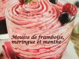 Mousse de framboise, meringue et menthe