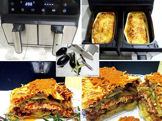 Avec Ma airfryer , recettes - aubergines à la viande, sauce tomate et fromage