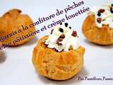 Choux garnis a la crème pâtissière/confiture de pêches et crème fouettée