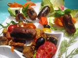 Et VIDÉO  mini saucisses GRILLÉES avec des légumes à la basquaise cuisson plancha à gaz 