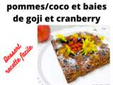 Facile du gâteau moelleux aux pommes, lait et crème de coco et baies de goji/cranberry et raisins secs