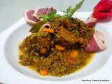 Lentilles à la tomate avec des saucisses de Morteau et du magret de canard fumé