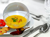 Velouté de légumes butternut/ carottes au foie gras et noisettes