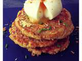 Galettes de thon aux flocons d'avoine, œuf mollet et copeaux de parmesan