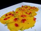 Carpaccio de mangue, pointe de fraise & menthe fraiche