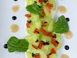 Salade concombre, mozzarella de bufflonne, ecume de tomates