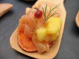 Tartare de saumon & mangue sur chips de patate douce