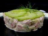 Tartare de truite et concombre, ecume de concombre