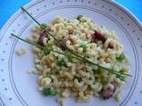 Risotto de coquillettes, petits pois et parmesan