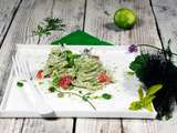 Tagliatelle aux herbes du jardin - yaourt - pamplemousse et fèves des marais