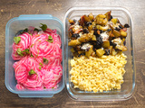 Lunch box: salade de betteraves, aubergine grillée, blé