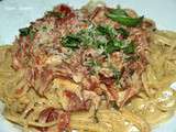 Linguine jambon de Parme, tomates confites et basilic