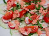 Carpaccio de radis et de concombre à la vinaigrette rose