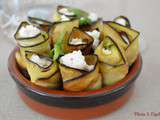 Rouleaux d’aubergine à la ricotta, basilic et pignons