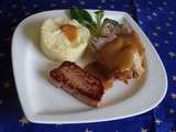 Paleron de veau braisé, escalope de foie gras poêlée et son écrasée de pommes de terre