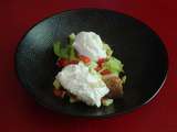 Salade de légumes marinés, quenelles de ricotta et tartine de pain grillé