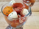 Verrine melon, mozzarella et jambon Serrano