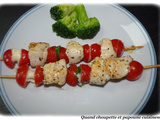 Brochettes de poulet, tomates cerise et mozzarella