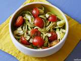 Spaghettis de courgette crue au pesto tomates mozzarella