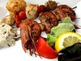 Brochettes de Gambas, St-Jacques et riz sauvage