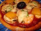 Petite Pizza aux Crevettes roses et Champignons