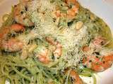 Spaghetti aux Crevettes roses et Pesto