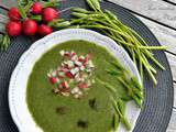 Soupe froide de laitue  feuilles de chêne  et fanes de radis, asperges sauvages