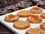 Toasts au foie gras, perles au sirop de figues et au vin de Sauternes