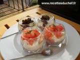 Verrine de jambon et tomate à la crème de concombre