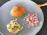 Assiette bébé dès 10 mois - Jambon Pâtes Purée de Patate Douce Courgette pointe de persil