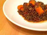 Lentilles vertes mijotées au chorizo et courge butternut rôtie