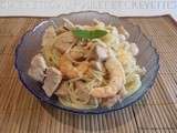 Spaghettis au poulet et crevettes