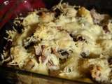 Gratin de gnocchi à la viande hachée et au roquefort (champignons, oignons, crème) – sans précuisson