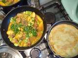 Tajine d'Agneau aux Fèves, Pommes de Terre et Citrons Confits avec des Crêpres à la Farine de Pois Chiches