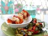 Brochette de lotte au chorizo et fondue de courgettes {recette de poisson facile}